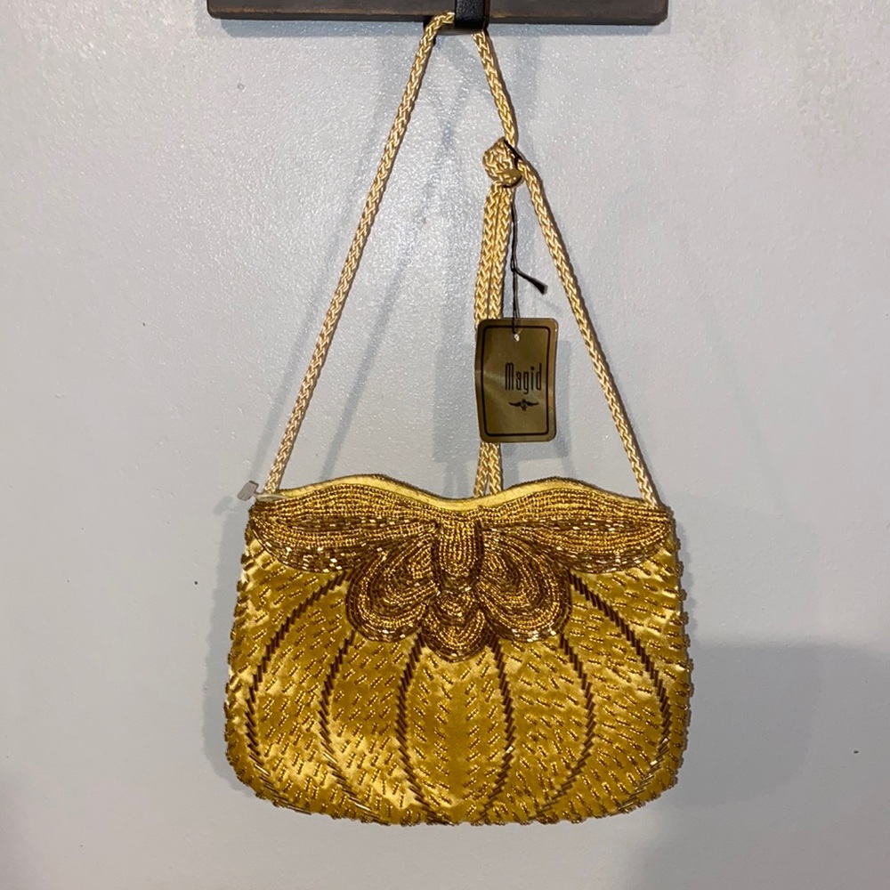Magid Yellow w/Gold Sequin Detail Beaded Crossbody Purse NWT